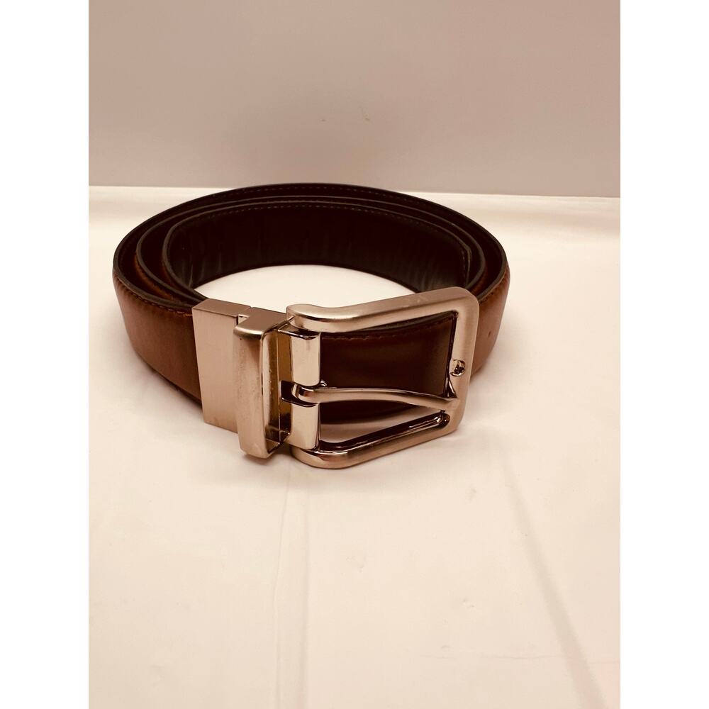 Men's Luxury Man Made Leather Brown Belt with Silver Buckle 49" Long Size 42